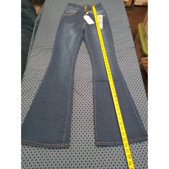 WAIST 30 INCHES SIZE 7 FLARE JEANS STRETCH DENIM PUSH UP BLUE, 7-4 CTP1206 SZ7 - Picture 9 of 11